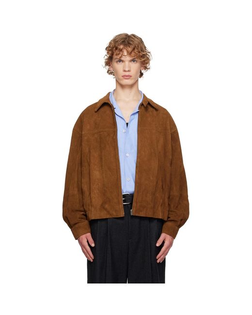 LE17SEPTEMBRE Brown Suede Zip Blouson Leather Jacket for men