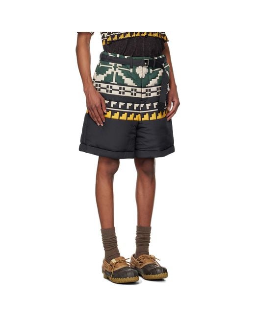 Sacai Black Knit Pattern Quilted Shorts for men