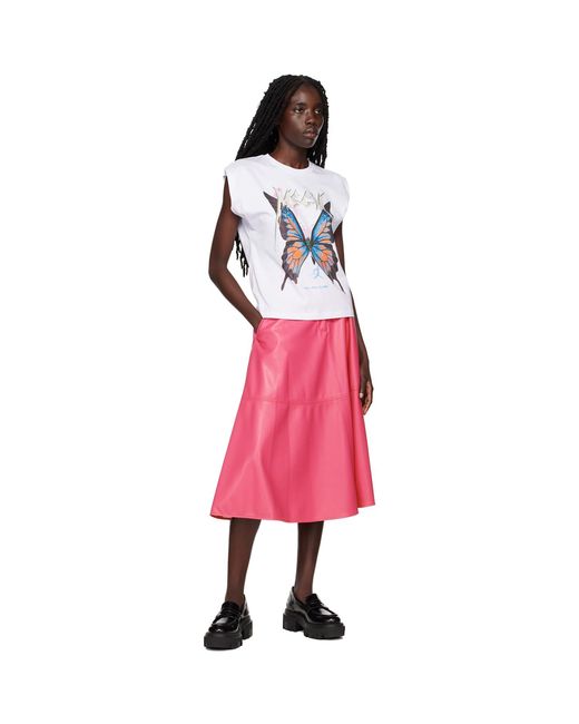 MSGM Pink Faux-Leather A-Line Midi Skirt