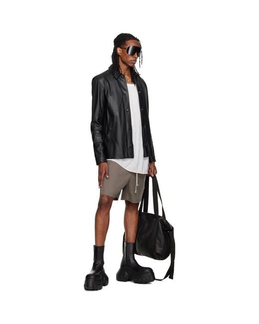 Rick Owens Black Buttoned Brad Leather Jacket for men