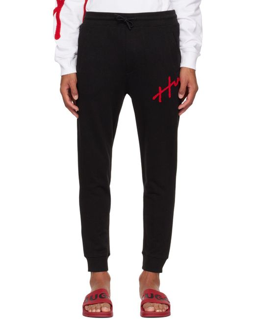 HUGO Black Embroidered Lounge Pants for Men Lyst