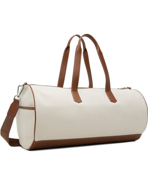 Boss White Twill Duffle Bag for men