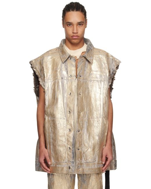 メンズ Rick Owens ゴールド Hollywood Jumbo Worker デニムベスト Natural