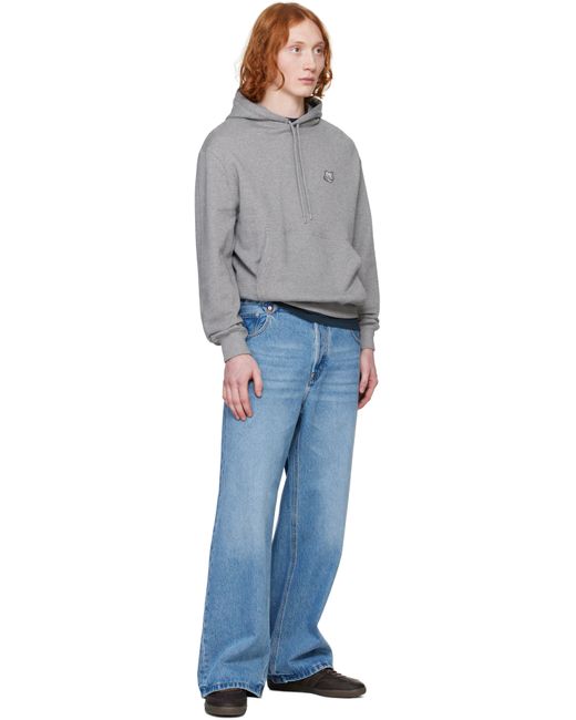 メンズ Maison Kitsuné グレー ボールド フォックスヘッド パッチ コンフォート フーディ Black
