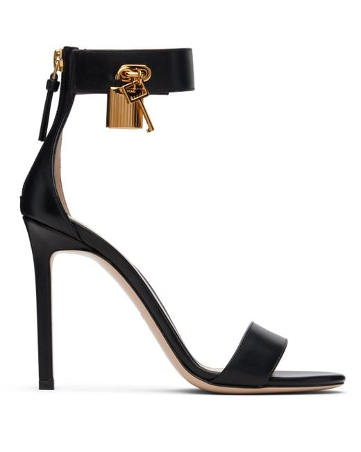 Tom Ford Black Leather Padlock Heeled Sandals