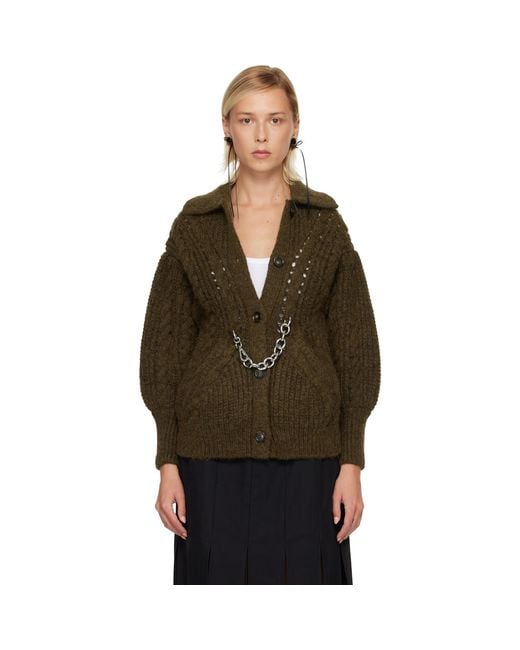 Simone Rocha Green Khaki Sculpted Chunky Knit Chain Detail Cardigan