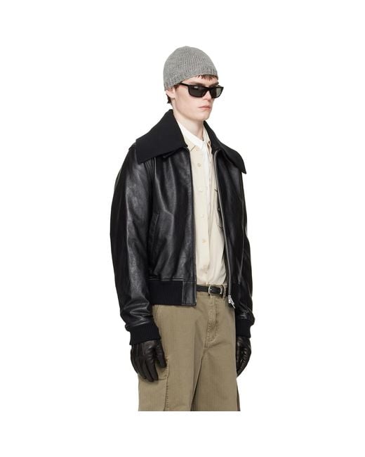 Our Legacy Black Pharos Leather Bomber Jacket for men