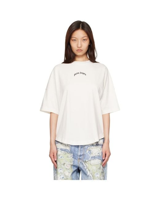 Palm Angels White Off- Curved Logo Over T-Shirt