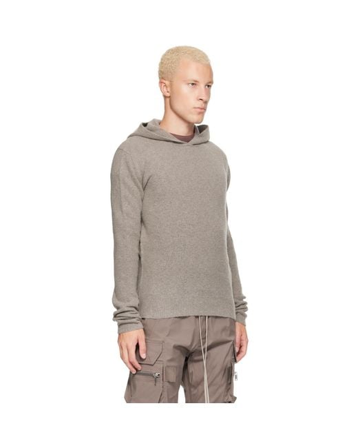 Rick Owens Gray Tower Felt Cashmere Hoodie for men