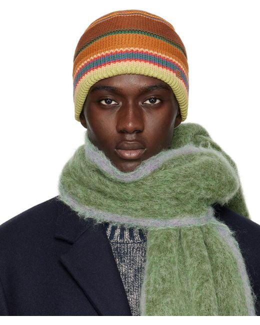 Acne Green Multicolor Stripe Knit Beanie for men