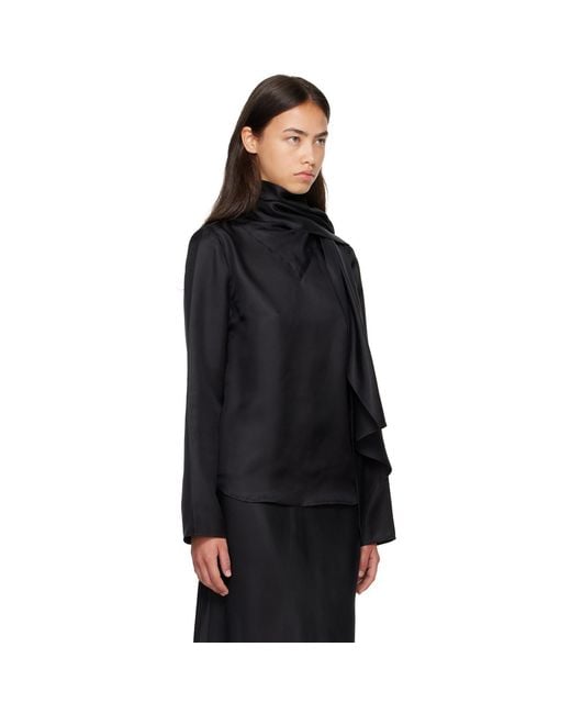 Loulou de Saison Black Gala Silk Twill Scarf Blouse
