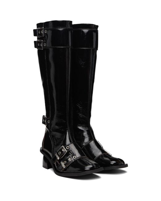 Ganni Black Feminine Buckle Tall Boots