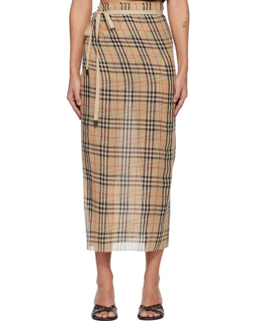 Burberry Natural Check Cotton Sarong Midi Skirt