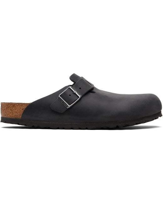 Birkenstock Black Regular Boston Oiled Leather Slip-On Loafers for men
