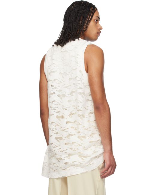 メンズ Comme des Garçons ホワイト ラッセルレース タンクトップ White
