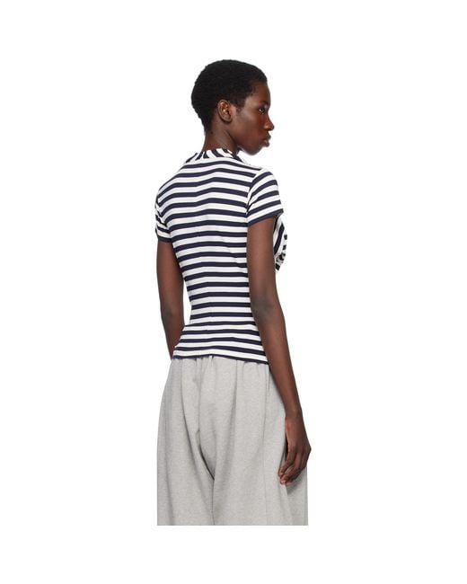 Pushbutton Black Stripe Bra Draping Jersey T-shirt