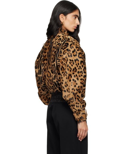 Balmain Black Tan Ponyskin-Style Leather Bomber Jacket