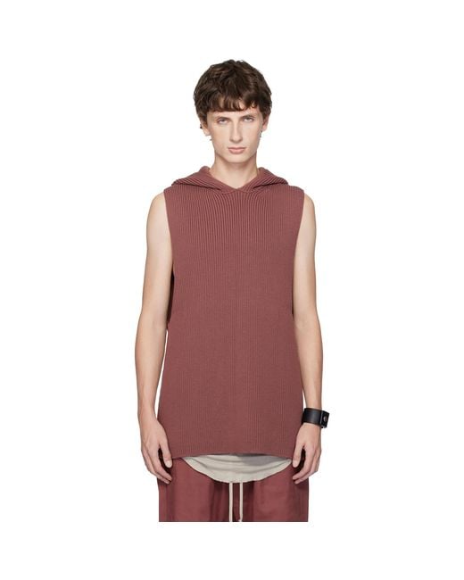 Rick Owens Red Concordians Ribbed Hoodie for men