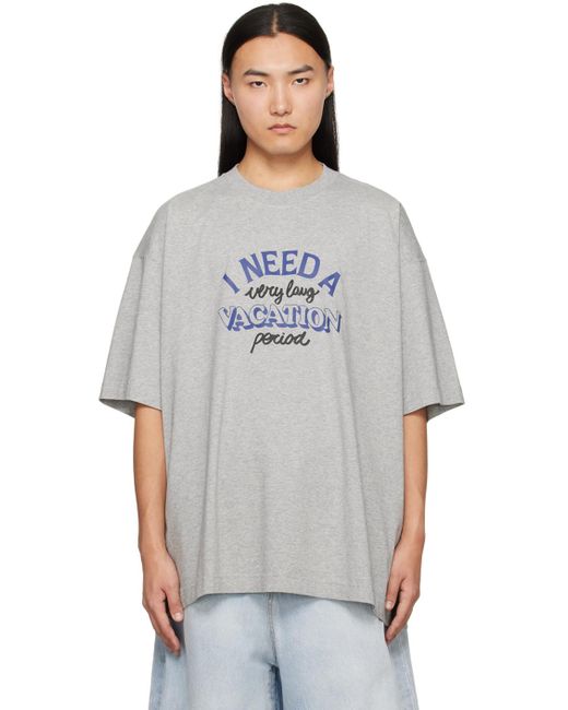 Vetements Gray 'i Need A Vacation' T-shirt for men