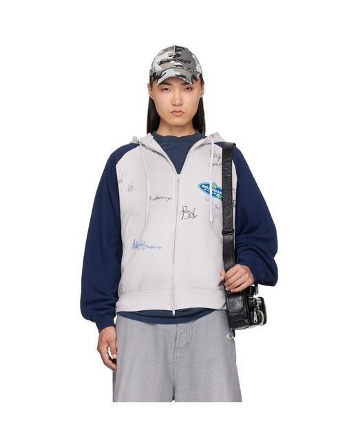 Balenciaga Blue Raglan Zip-Up Hoodoe for men