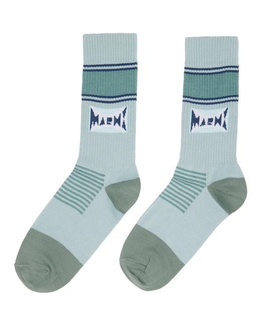 Marni Blue Cotton Jacquard Logo Socks for men