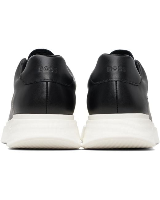Boss Black Rubber-Outsole Leather Sneakers for men