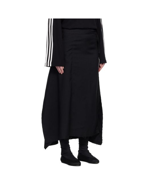 Y-3 Black Sport Uniform Raw Cut 3 Stripes Midi Skirt