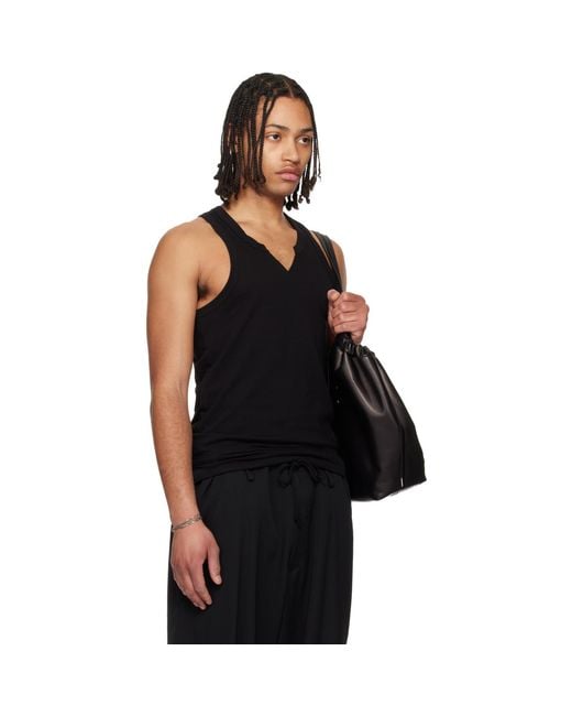 Yohji Yamamoto Black Single Jersey V Neck Tank Top for men