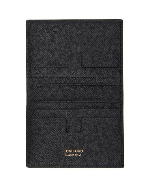 Tom Ford Black Small Grain Leather Folding Card Holder for men
