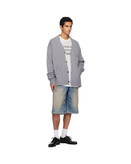 Acne Gray Wool V-Neck Cardigan for men
