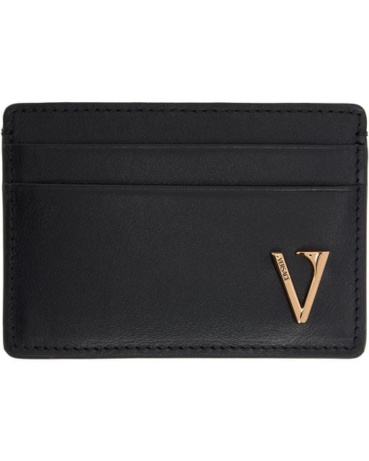 Versace Black 'V' Leather Card Holder for men