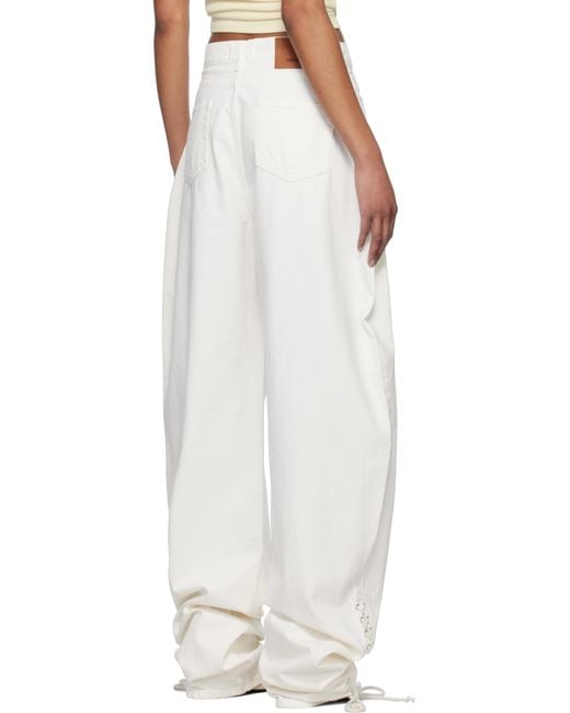 Monot White Baggy Laced Up Jeans