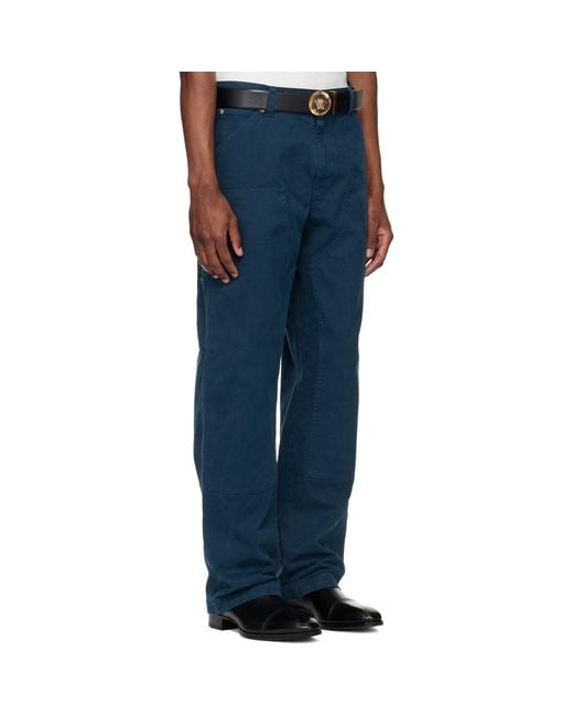 Versace Blue Overdyed Canvas Carpenter Trousers for men