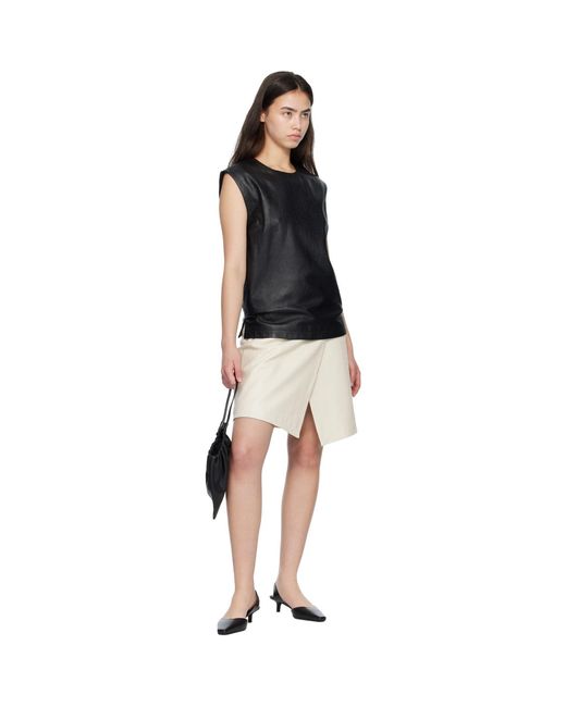 Loulou de Saison Black Fiza Ostrich-Effect Leather Blouse