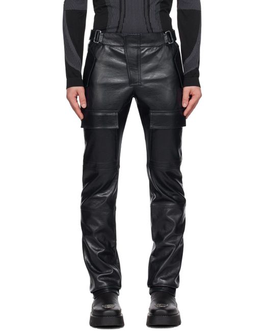 M I S B H V Black Navy Moto Faux-leather Cargo Pants for men