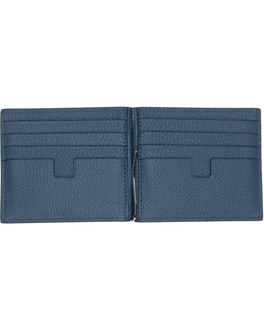 Tom Ford Blue Grain Leather Money Clip Wallet for men
