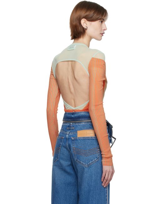 Jean Paul Gaultier グリーン＆オレンジ The Draped Body Morphing ボディスーツ Blue
