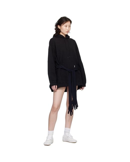 MM6 by Maison Margiela Black Hooded Glove Sweatshirt Minidress