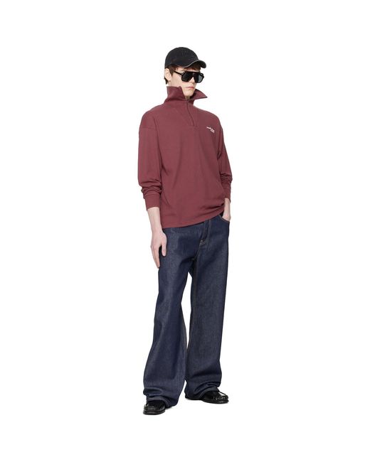 Acne Red Zip-Up Logo Sweatshirt for men