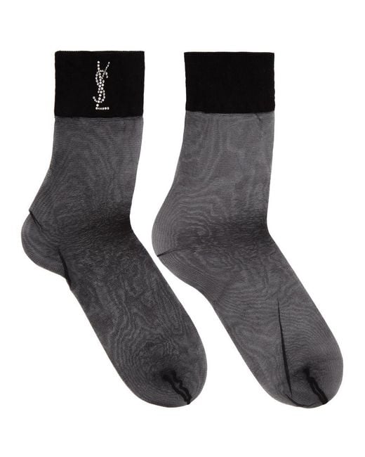 Saint Laurent Black Mesh Crystal Ysl Socks