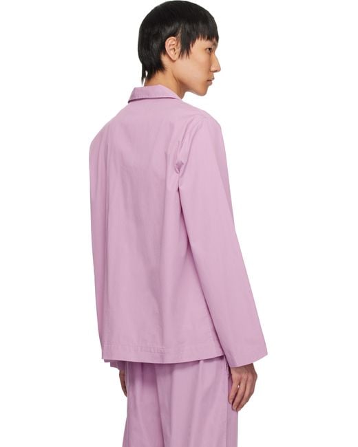 メンズ Tekla パープル ポプリン 長袖 パジャマシャツ Pink