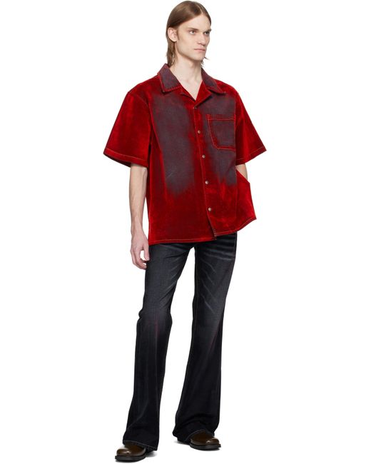 Cout de la Liberte Red Robbie Stretch Suede Denim Shirt for men