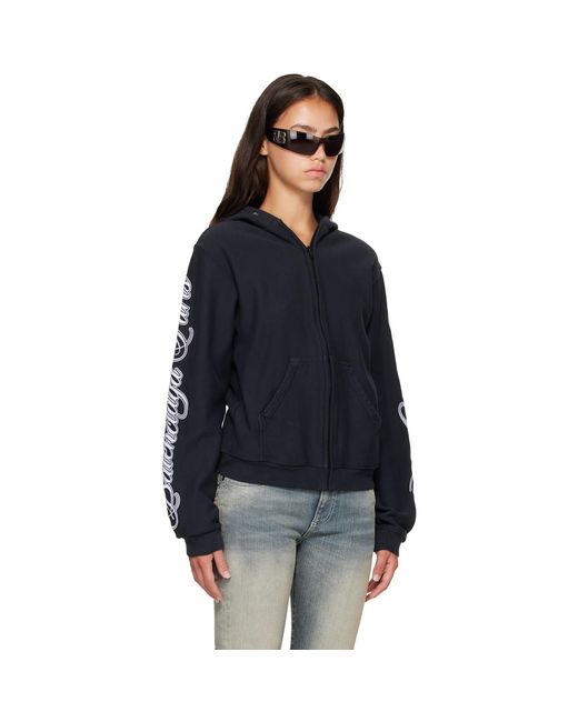 Balenciaga Black Cursive Zip-Up Regular Fit Hoodie