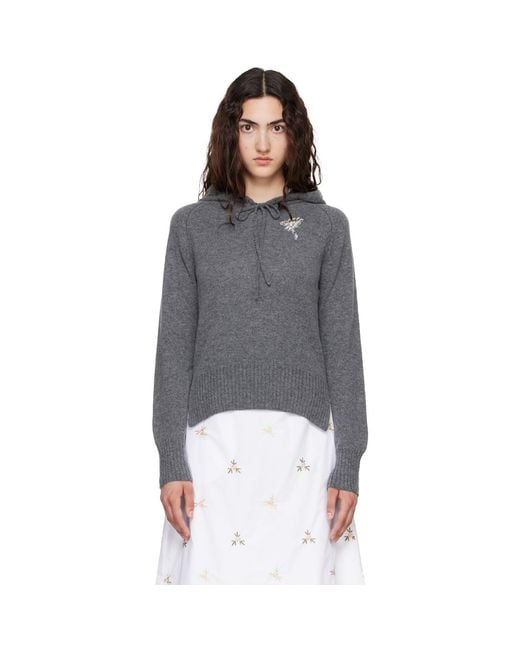 Simone Rocha Gray Embellished Relaxed Cashmere Hoodie