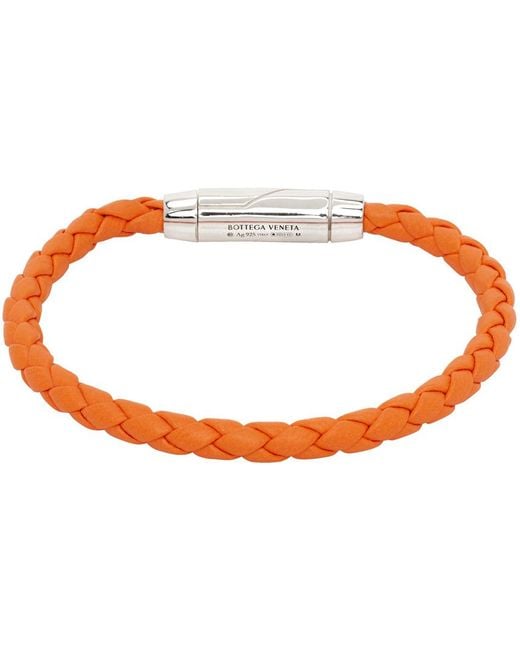 Bottega Veneta Black Orange Braid Leather Bracelet for men