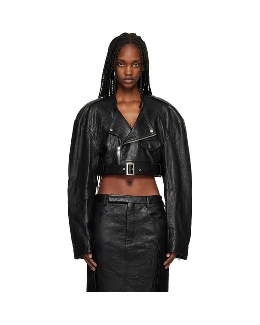 Rick Owens Black Temple Micro Leather Biker Jacket