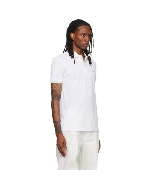 Boss White Contrast-Tipped Cotton Piqué Polo for men