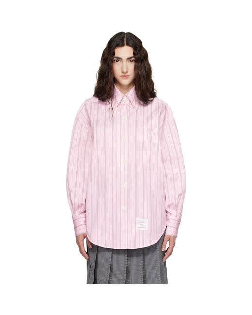Thom Browne Pink Hairline Stripe Poplin Supersized Shirt