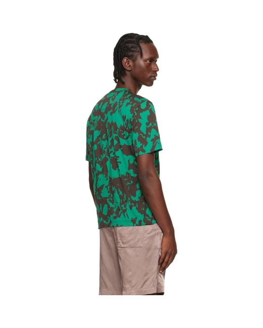 Dries Van Noten Green Printed Cotton T-Shirt for men