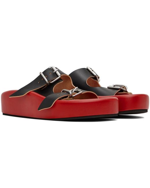MM6 by Maison Martin Margiela Black & Red Sunken Buckle Sandals